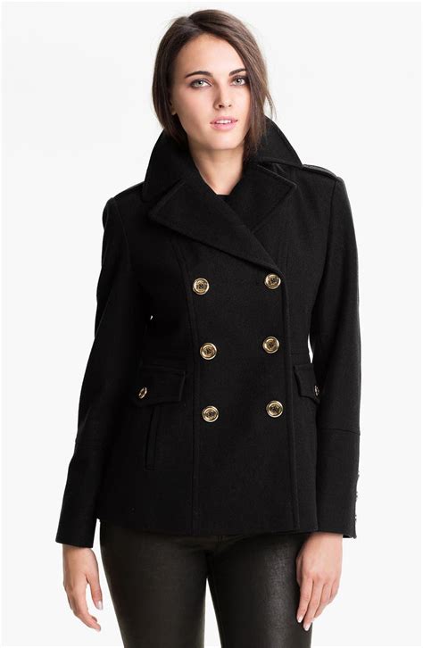 double-breasted wool blend peacoat michael kors|Michael Kors double breasted peacoat.